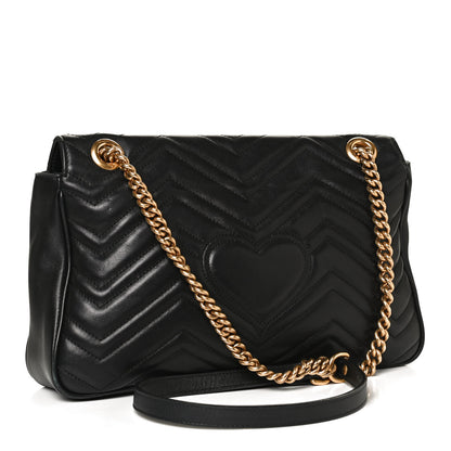 Gucci Calfskin Matelasse Medium GG Marmont Shoulder Bag Black 3 of 11