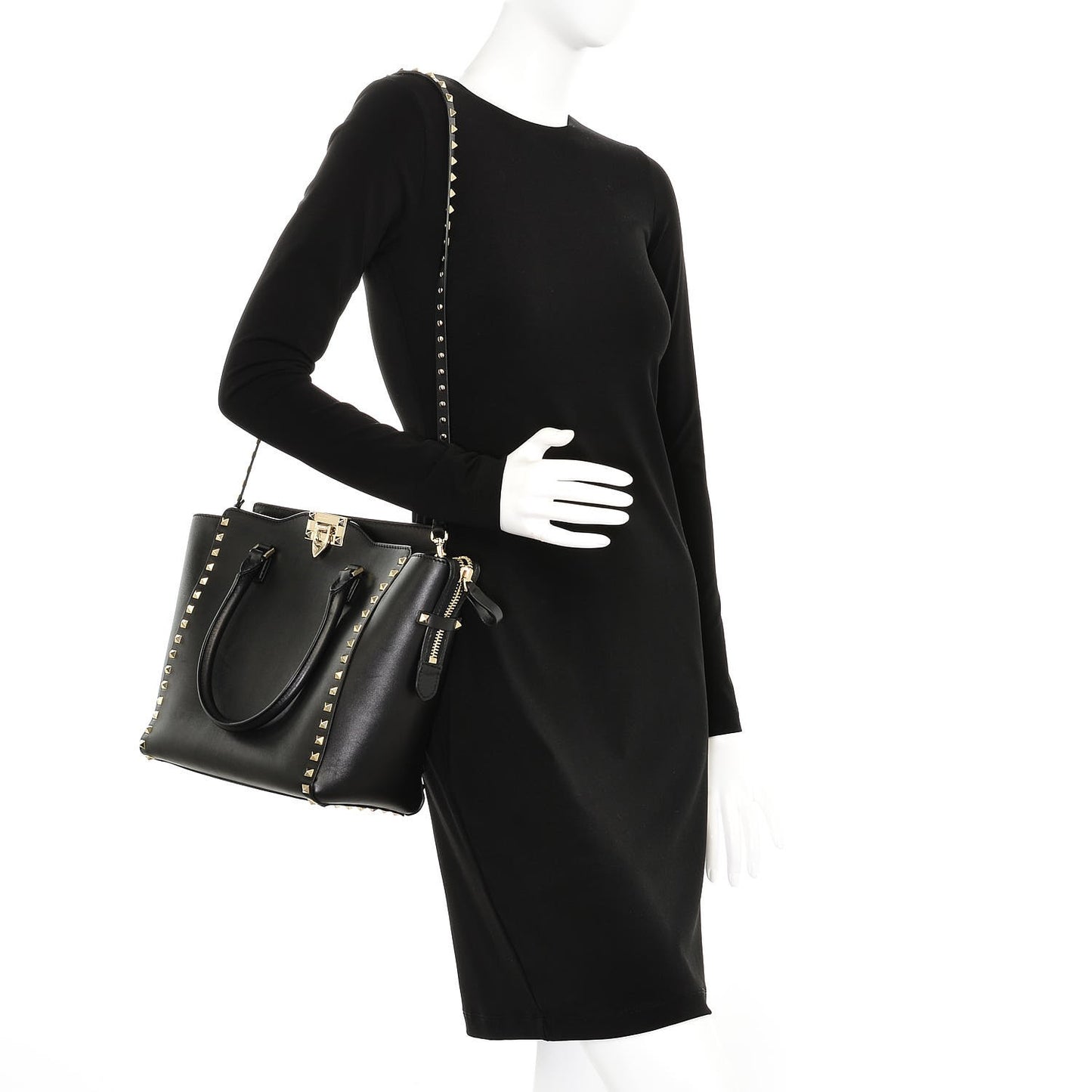 Vitello Rockstud Double Handle Tote Black