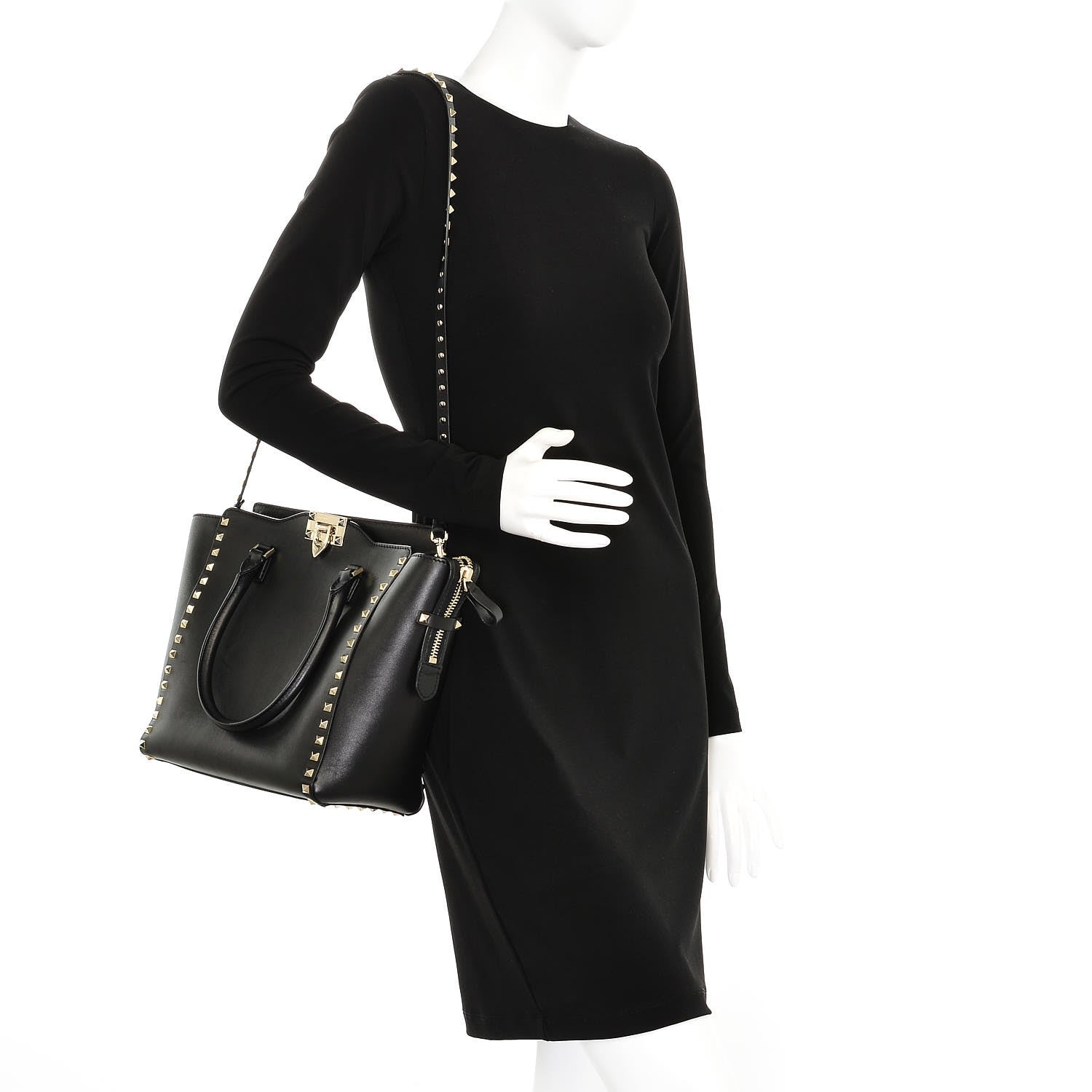 Valentino Garavani Vitello Rockstud Double Handle Tote Black 2 of 7