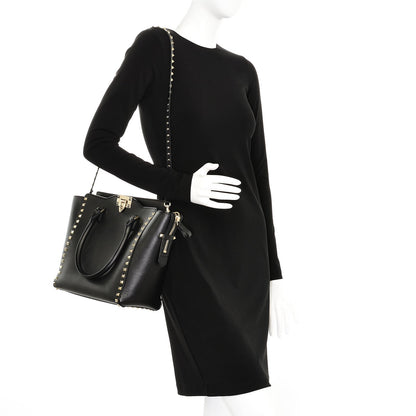 Valentino Garavani Vitello Rockstud Double Handle Tote Black 2 of 7