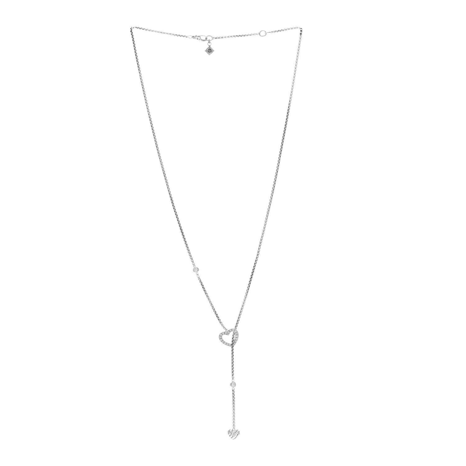 David Yurman Sterling Silver Diamond Cable Heart Lariat Necklace 2 of 4