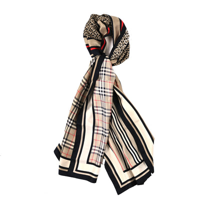 Burberry Silk Vintage Check Icon Stripe TB Monogram Print Scarf Archive Beige 1 of 4