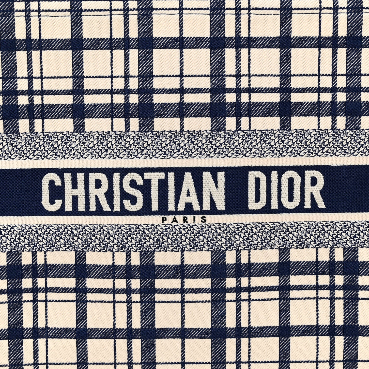 Christian Dior Canvas Embroidered Large Plaid Book Tote Navy 8 of 10