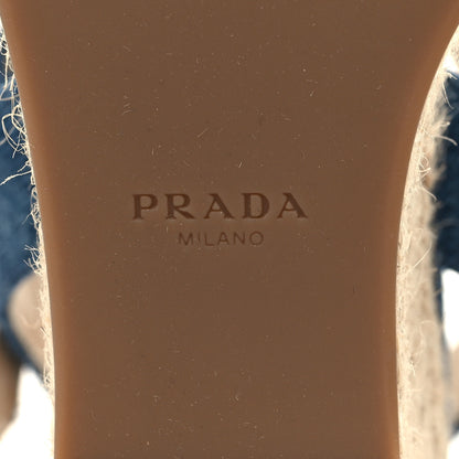 Prada Denim Logo Espadrille 70mm Wedge Sandals 36 Bleu 7 of 8