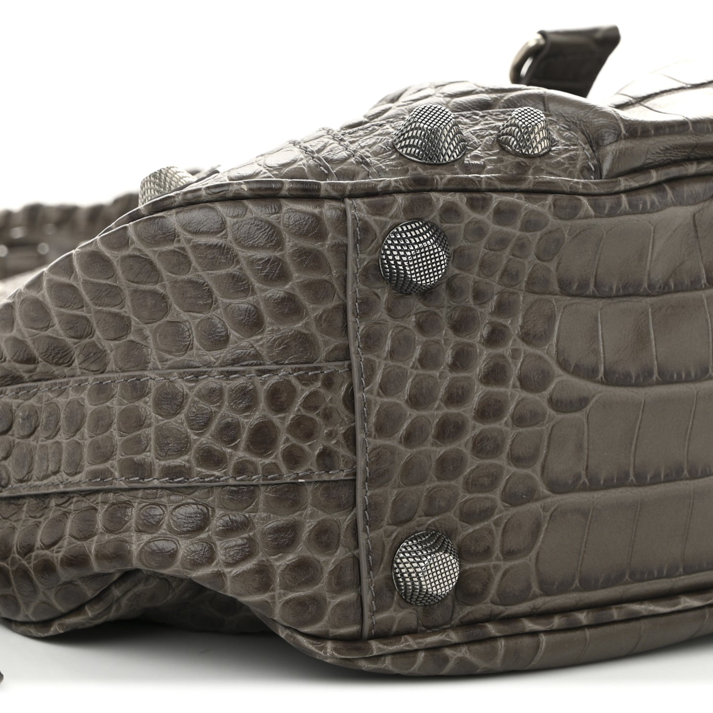 Extra Supple Calfskin Crocodile Embossed Medium Le Cagole Shoulder Bag Medium Grey