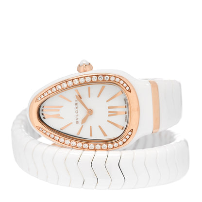 Bulgari 18K Rose Gold Ceramic Diamond Bezel 35mm Serpenti Tubogas Quartz Watch White 2 of 5