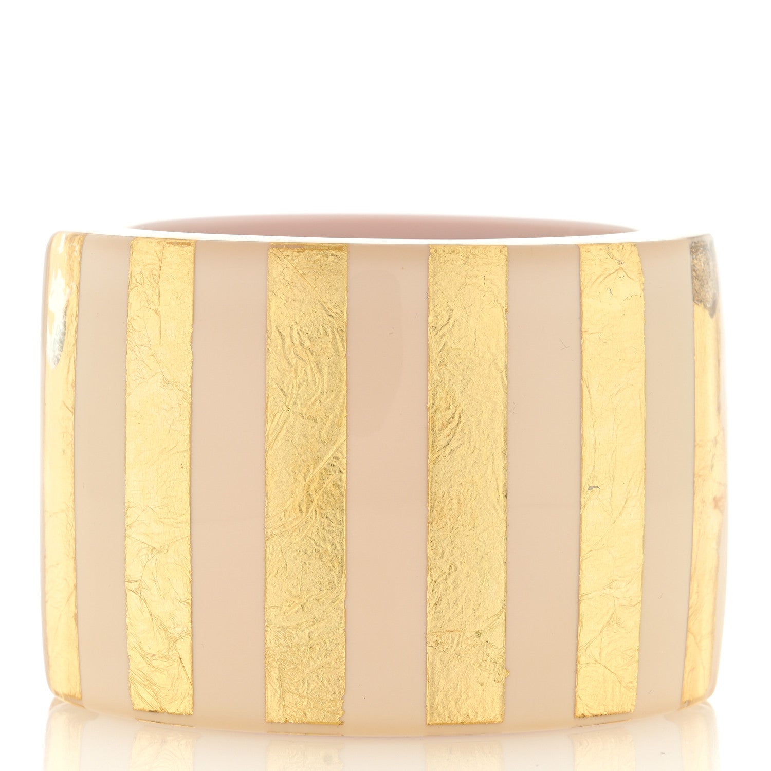 Chanel Resin Pearl CC Striped Cuff Light Gold Beige 2 of 4