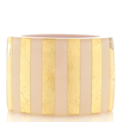 Chanel Resin Pearl CC Striped Cuff Light Gold Beige 2 of 4