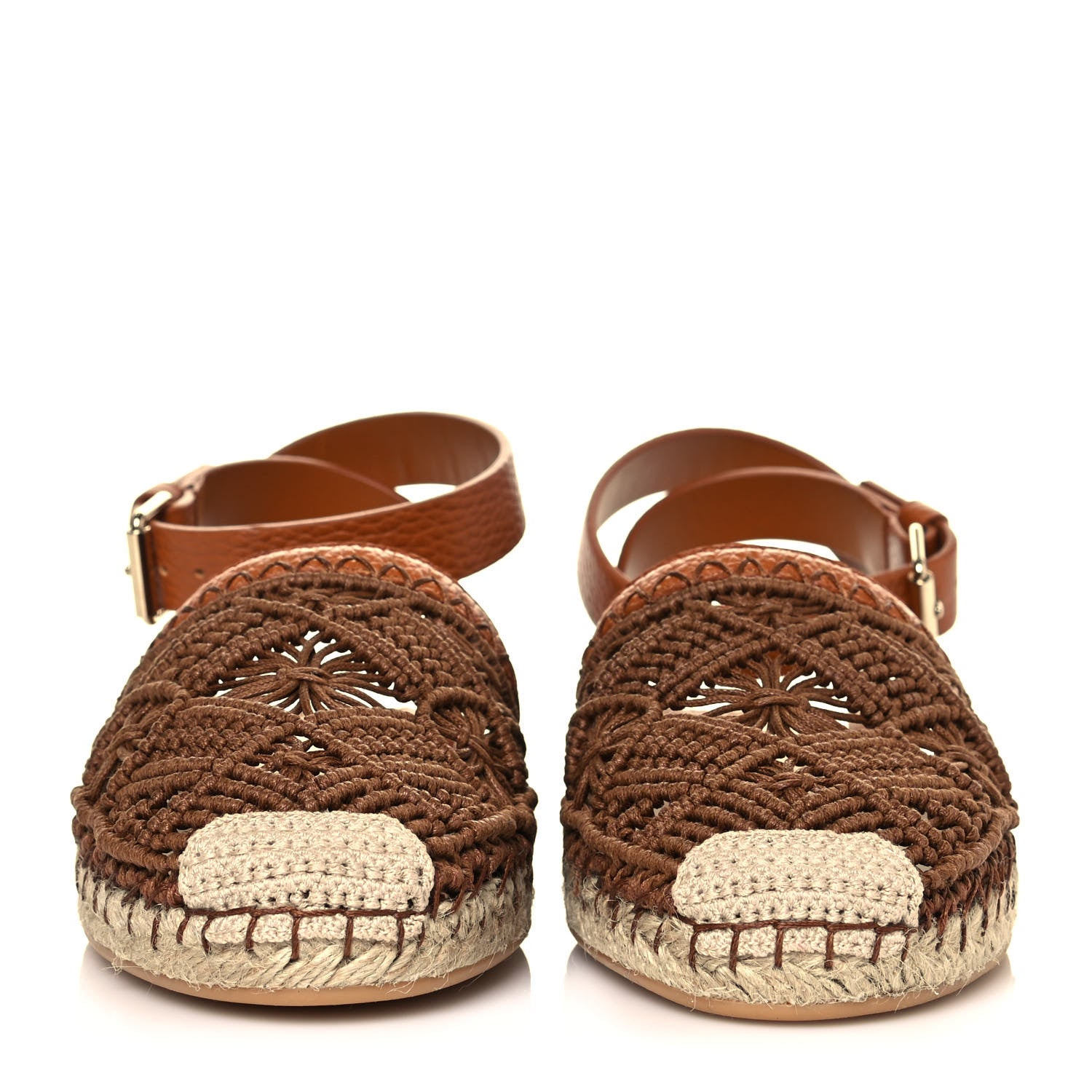 Valentino Garavani Calfskin Macrame Marrakech Ankle Strap Espadrilles 37 Brown 2 of 11