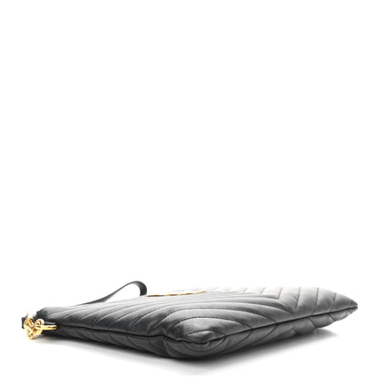 Saint Laurent Calfskin Matelasse Chevron Monogram A5 Wristlet Black 4 of 11