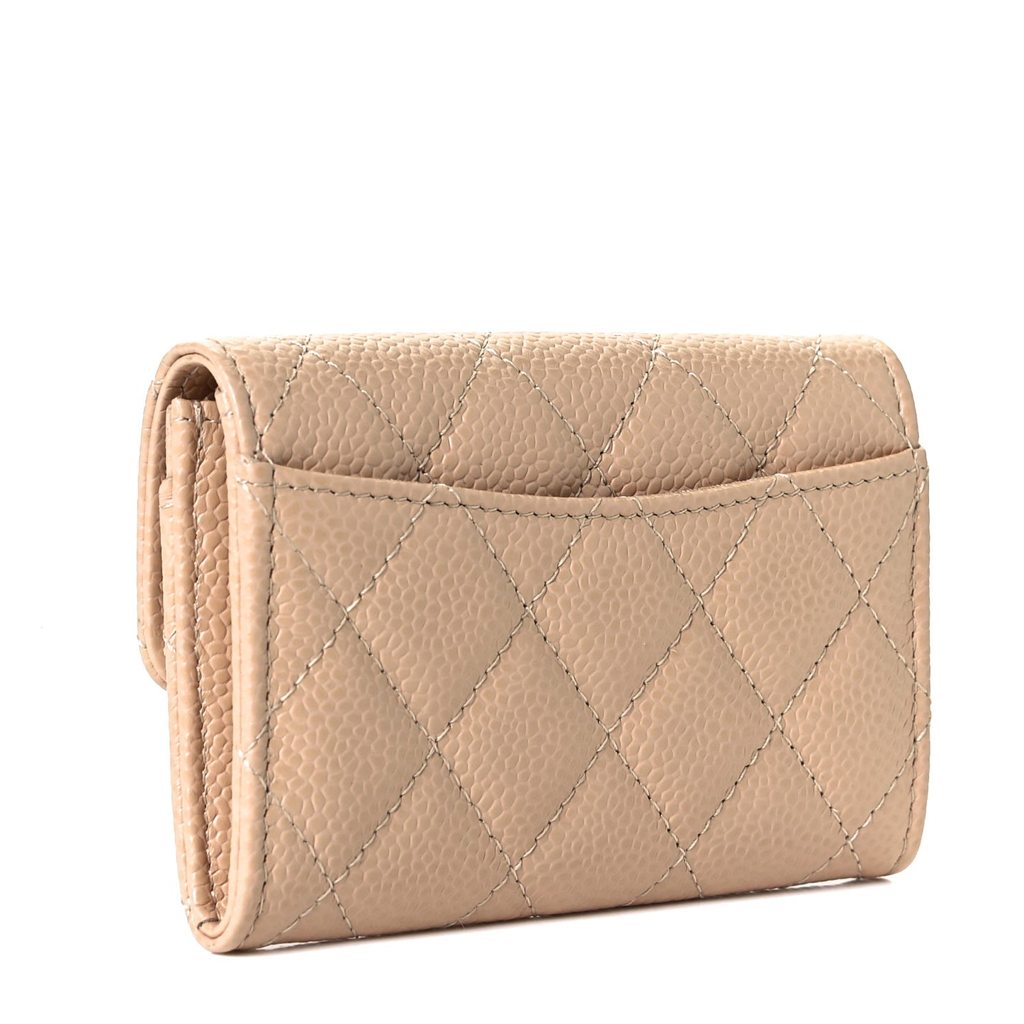 Caviar Quilted Flap Card Holder Wallet Beige