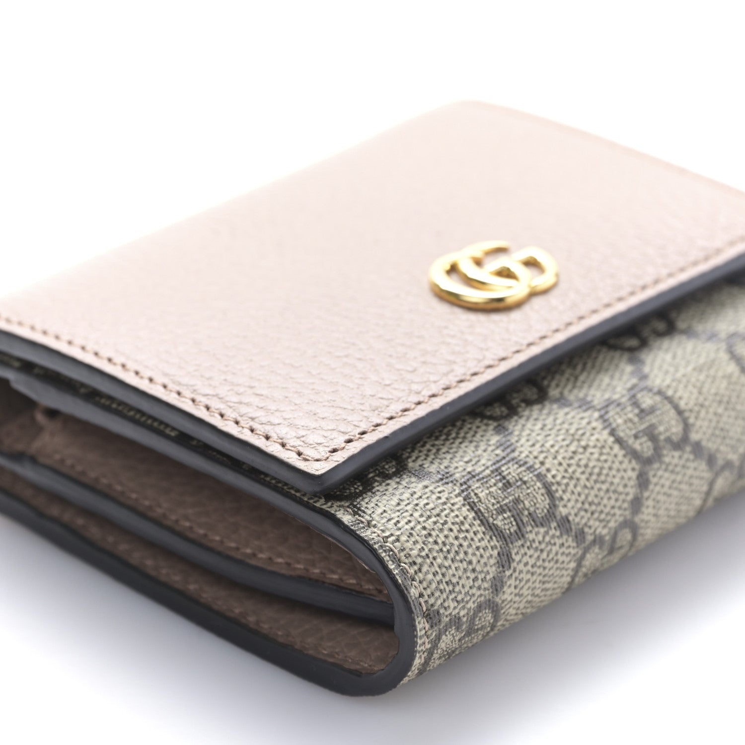 Gucci Dollar Calfskin GG Supreme Monogram Medium GG Marmont Card Case Porcelain Rose Beige Ebony 8 of 10
