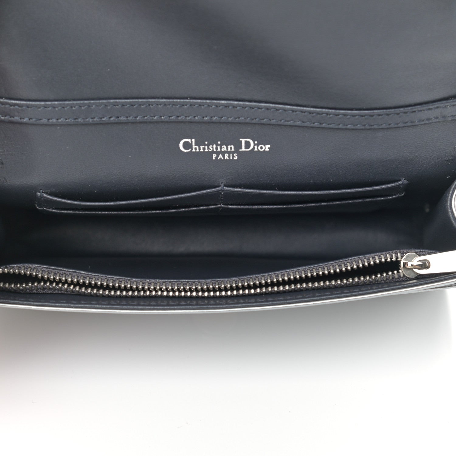 Christian Dior Metallic Micro-Cannage Diorama Wallet on Chain Pouch Argent 5 of 11