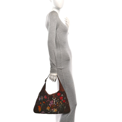 Gucci Crocodile Suede Beaded Floral Jackie Hobo Bag Brown 2 of 10