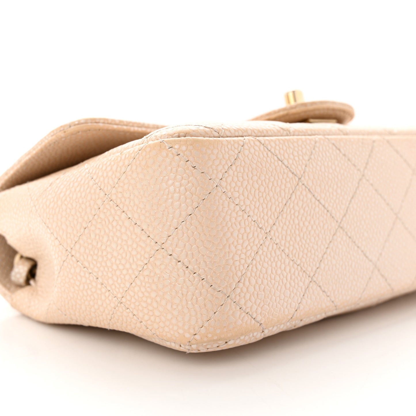 Pearly Caviar Quilted Mini Rectangular Flap Beige