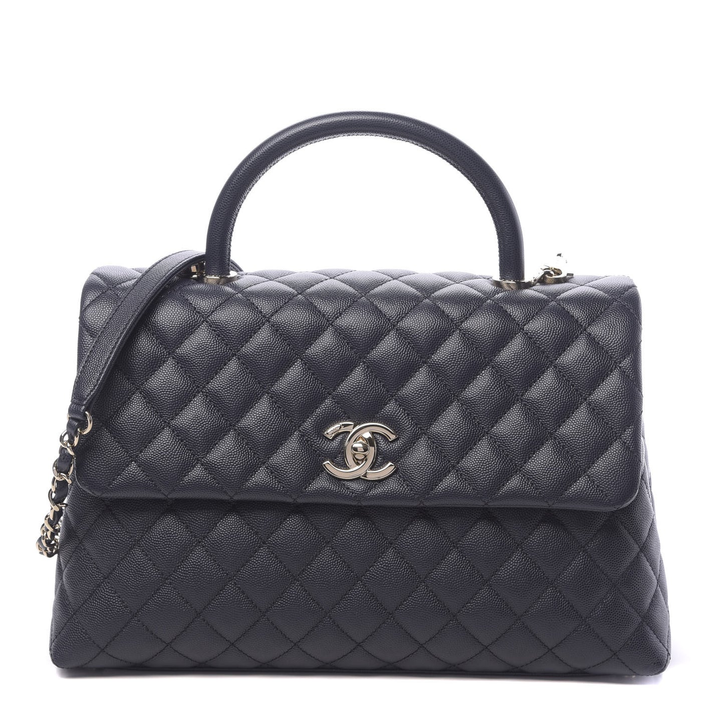 Caviar Quilted Medium Coco Handle Flap Navy Blue