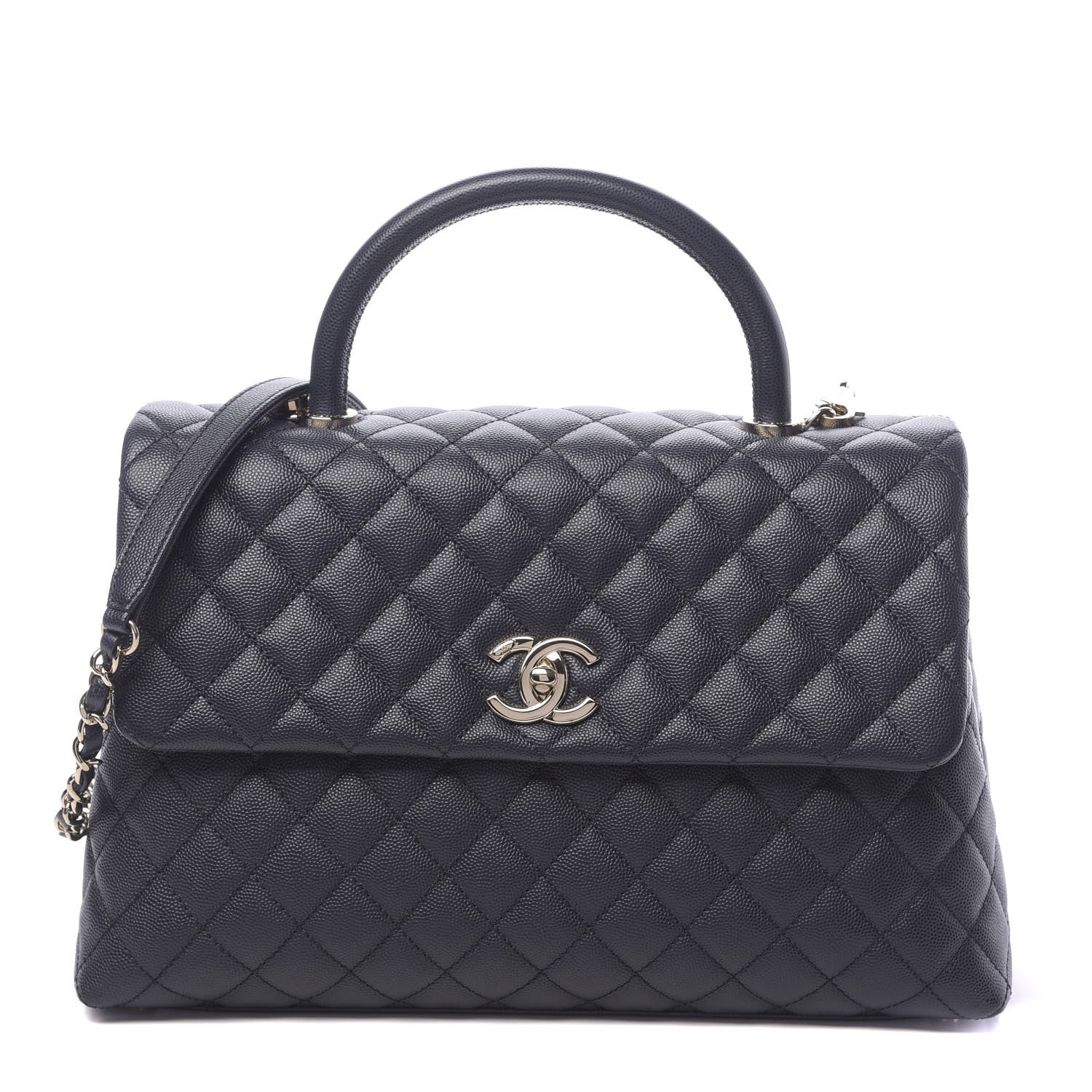 Chanel Caviar Quilted Medium Coco Handle Flap Navy Blue 1 of 11