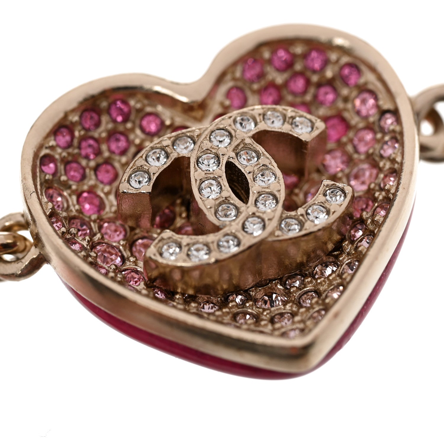 Chanel Resin Crystal Pearl Chain Heart CC Bracelet Pink White Gold 4 of 7