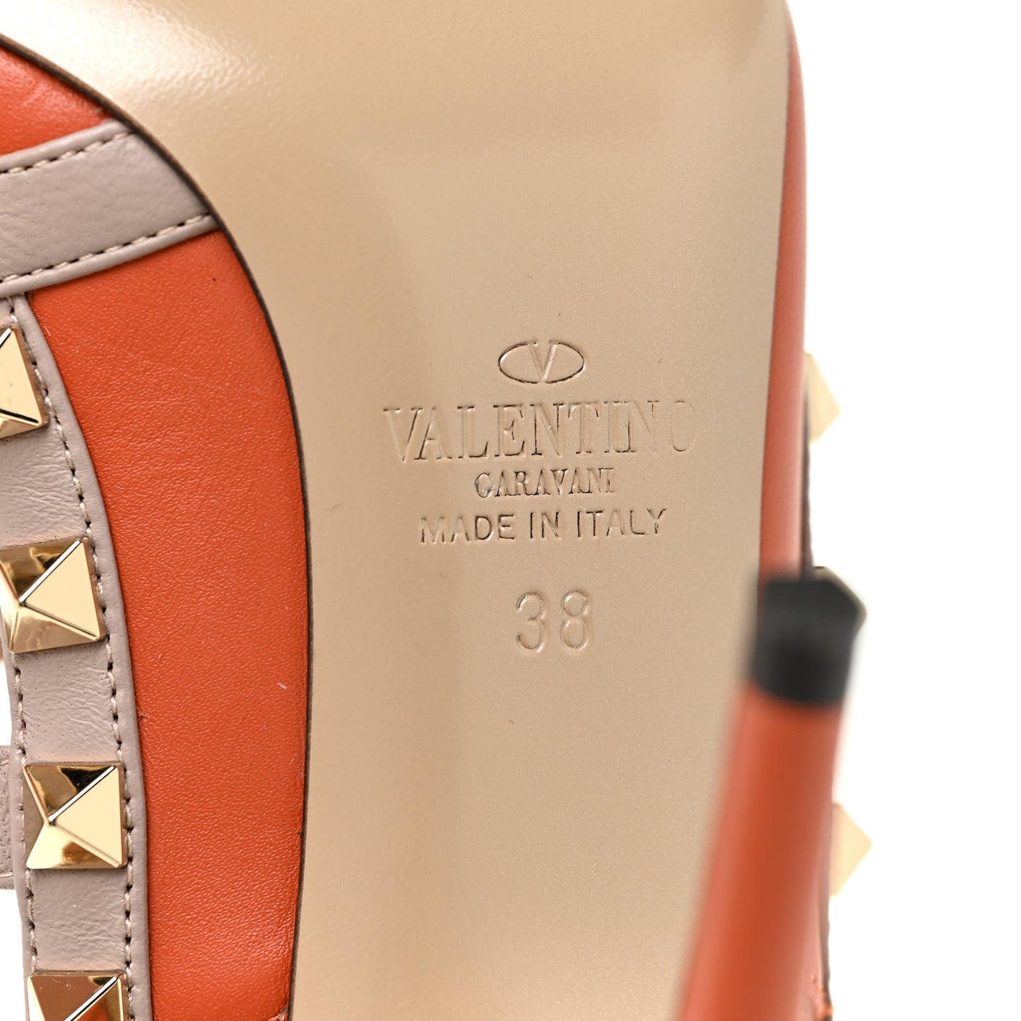 Calfskin Nappa Rockstud Ankle Strap 100mm Pumps 38 Orange Poudre