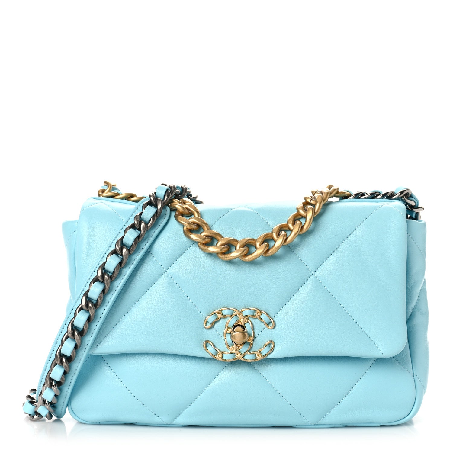 Chanel Lambskin Quilted Medium Chanel 19 Flap Light Blue 1 of 9