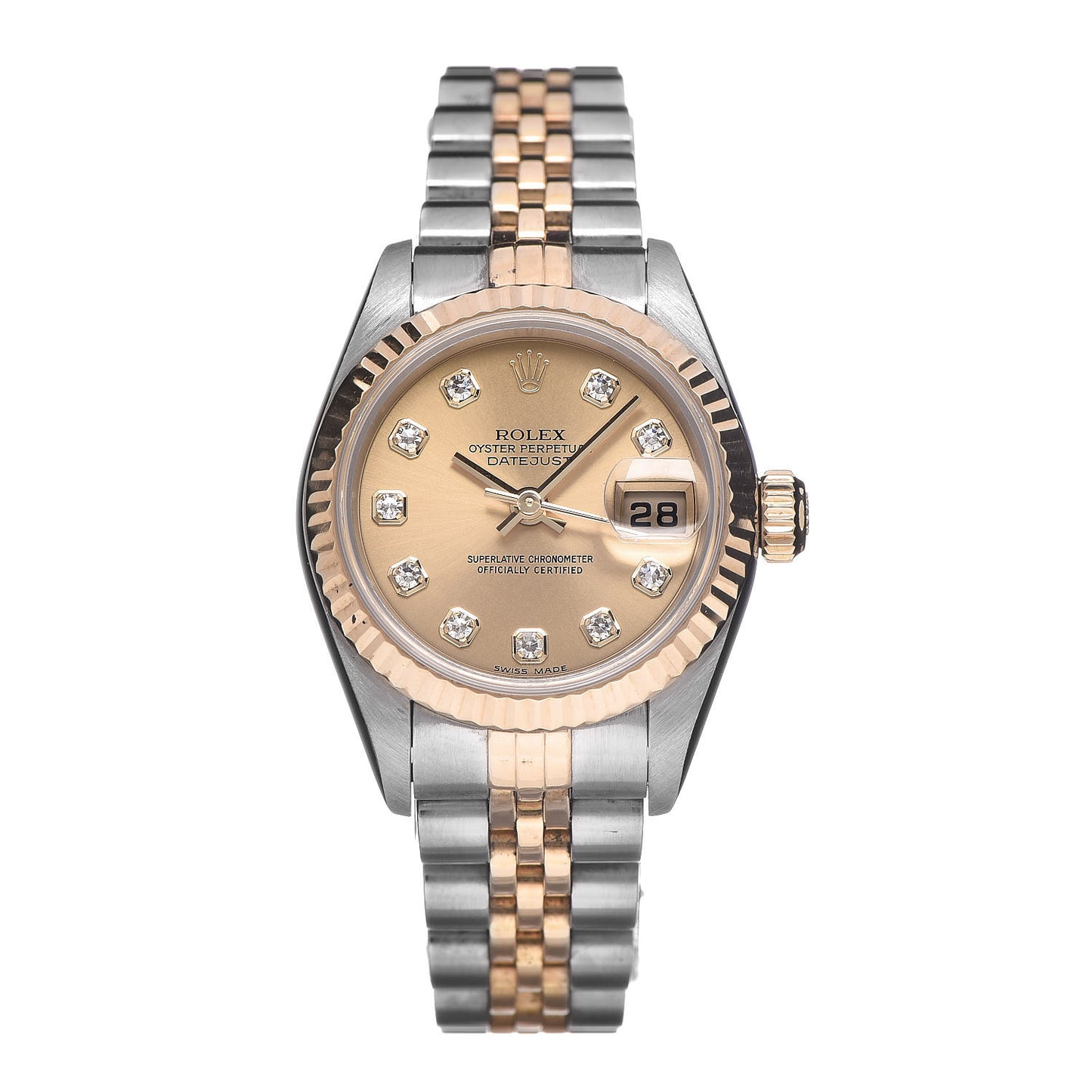 Stainless Steel 18K Yellow Gold Diamond 26mm Oyster Perpetual Datejust Watch Champagne 79173