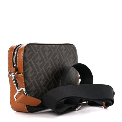 Fendi Glazed Fabric Vitello Cover FF 1974 Diagonal Bi-Color Medium Camera Case Tobacco Moro Cuoio 3 of 13