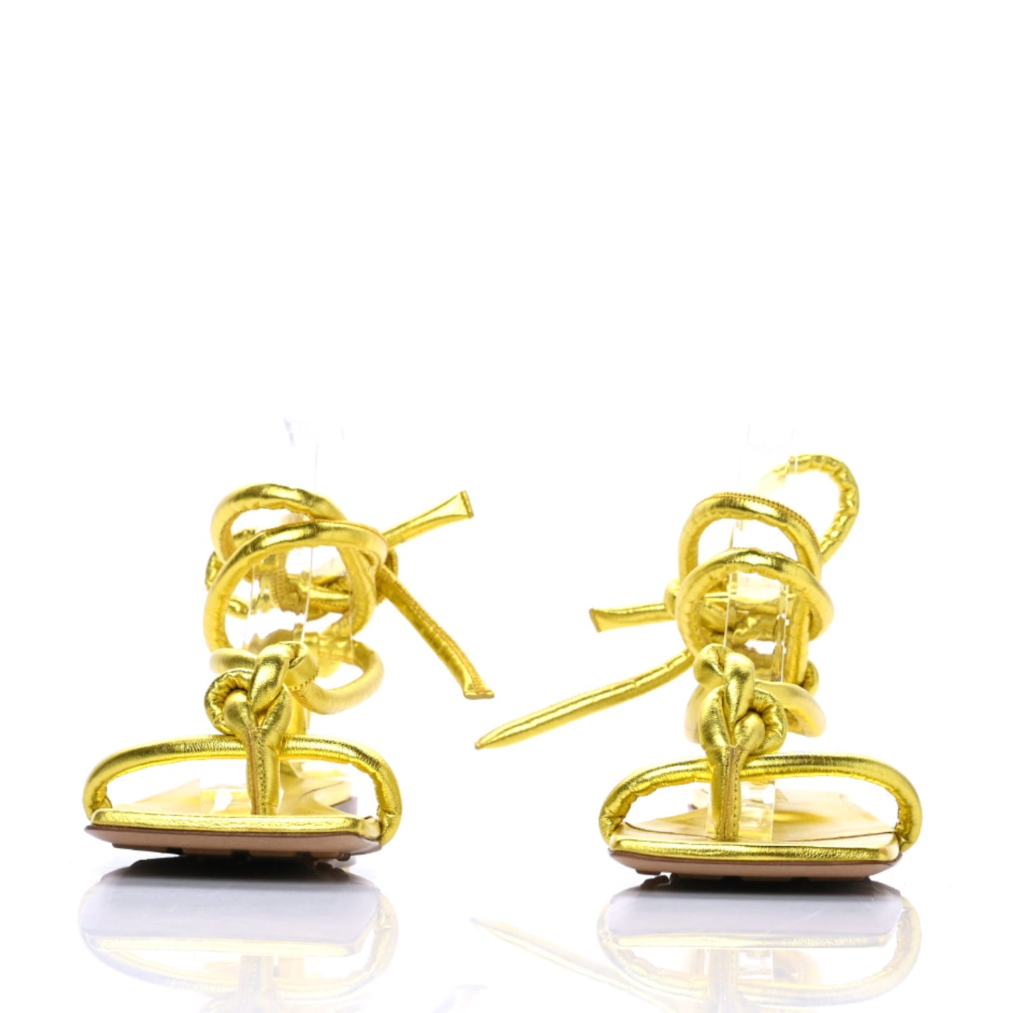 Metallic Nappa Knotted Square Flat Sandals 36 Gold