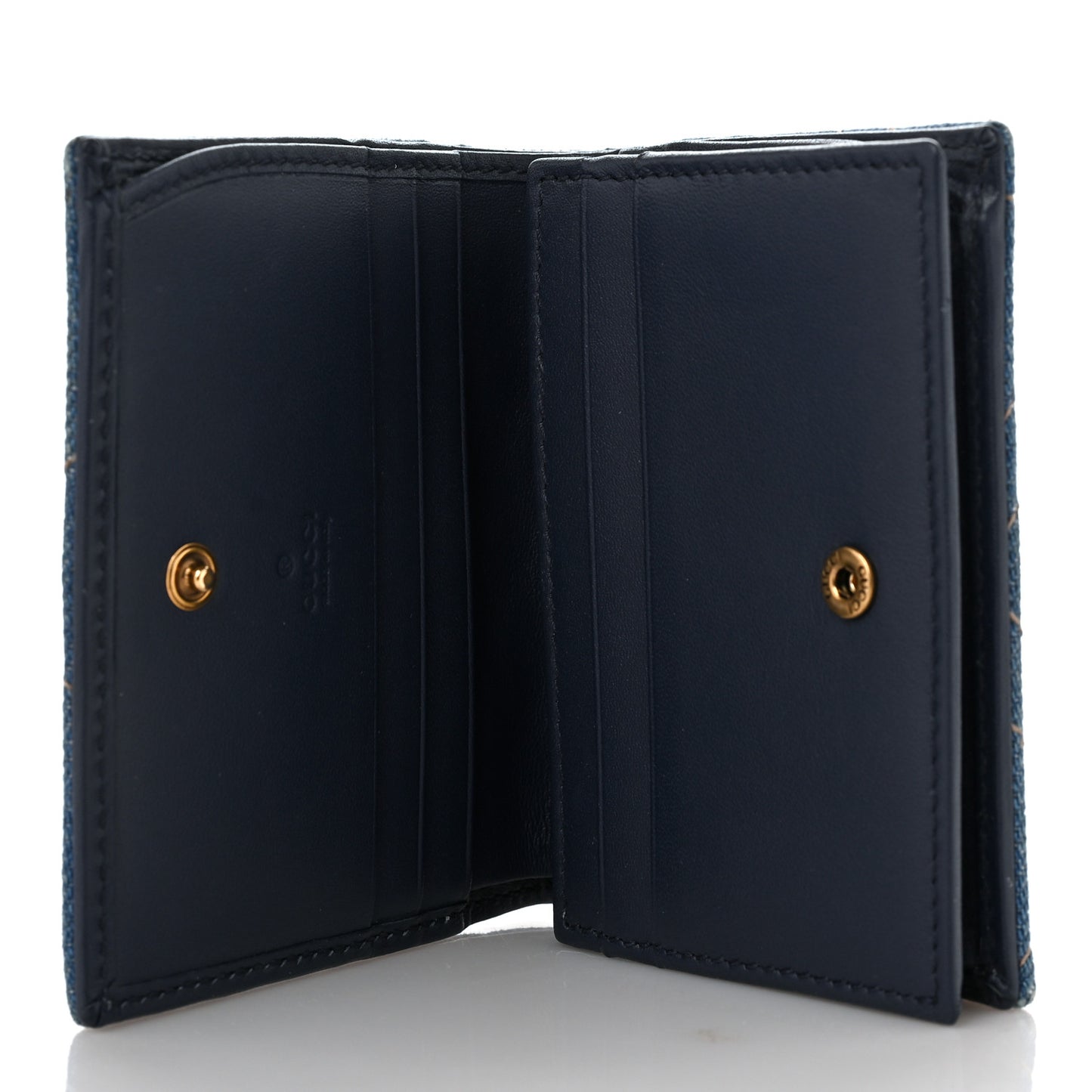 Denim Matelasse Pearly GG Marmont Card Case Wallet Blue