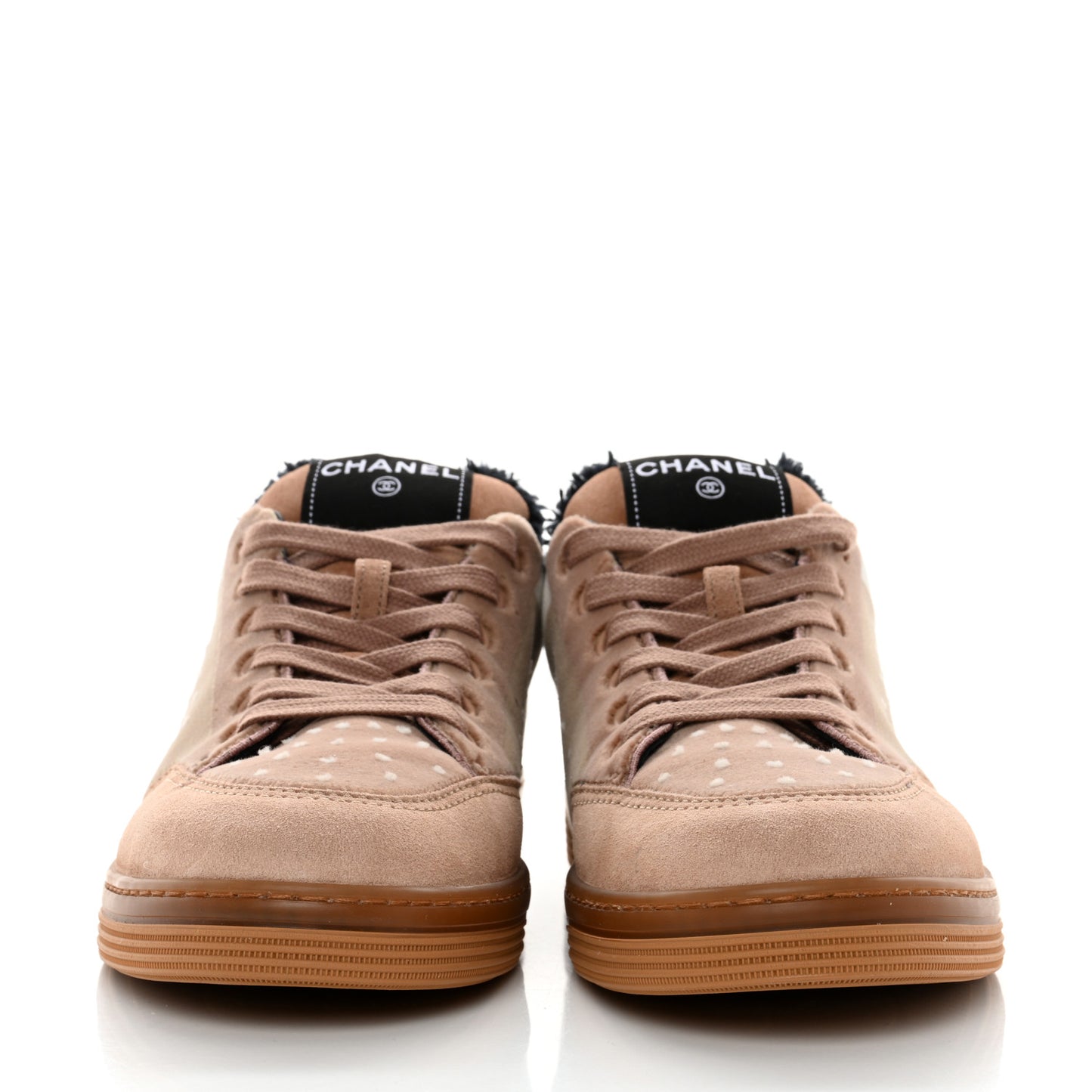 Fabric Suede Calfskin Logo Sneakers 40 Light Beige
