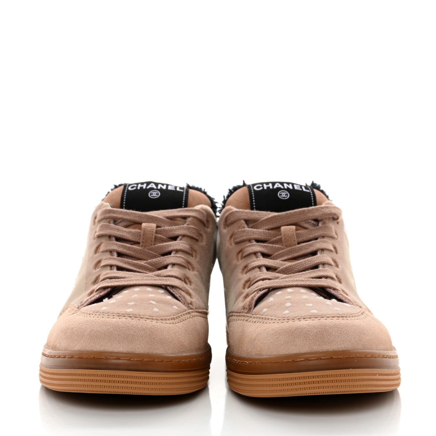 Chanel Fabric Suede Calfskin Logo Sneakers 40 Light Beige 2 of 9