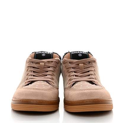 Chanel Fabric Suede Calfskin Logo Sneakers 40 Light Beige 2 of 9