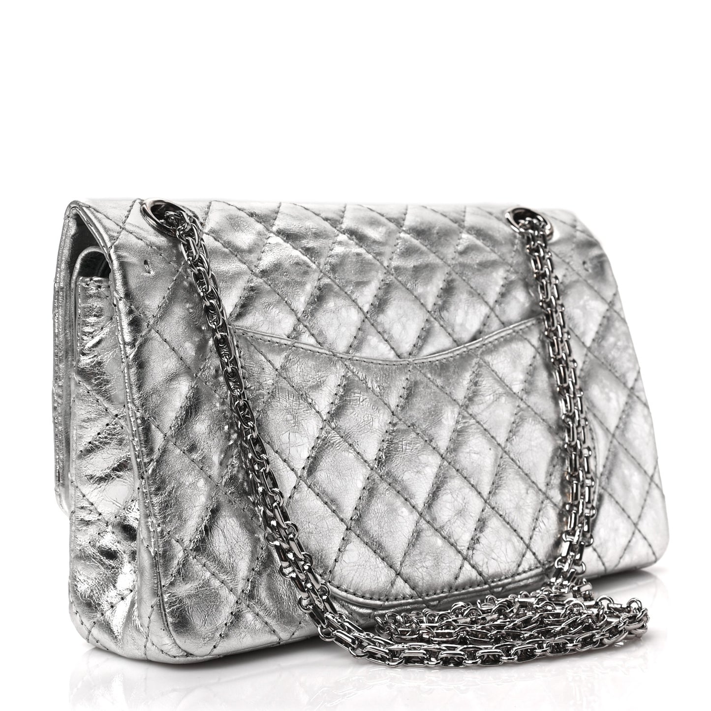 Metallic Aged Calfskin Quilted 2.55 Reissue 225 Flap Silver