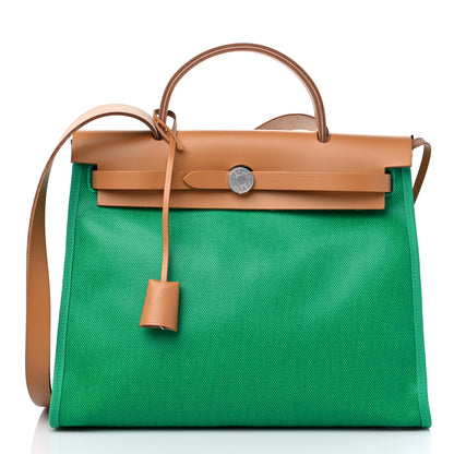 Hermes Toile H Berline Vache Hunter Herbag Zip PM 31 Menthe Natural 3 of 11