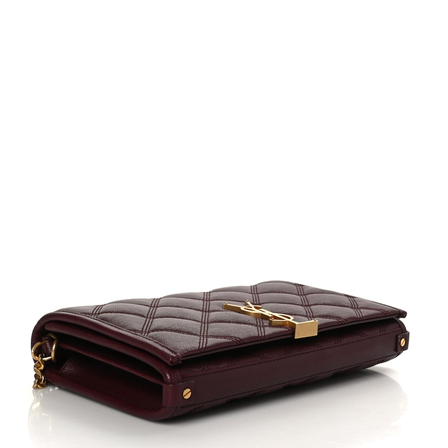 Lambskin Diamond Quilted Becky Chain Wallet in Burgundy