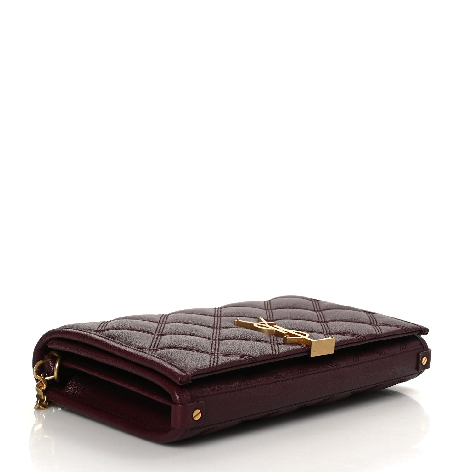 Saint Laurent Lambskin Diamond Quilted Becky Chain Wallet in Burgundy 4 of 9