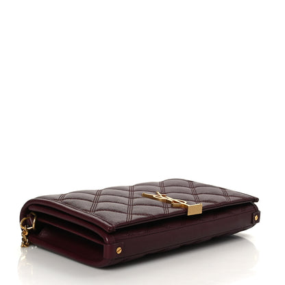Saint Laurent Lambskin Diamond Quilted Becky Chain Wallet in Burgundy 4 of 9