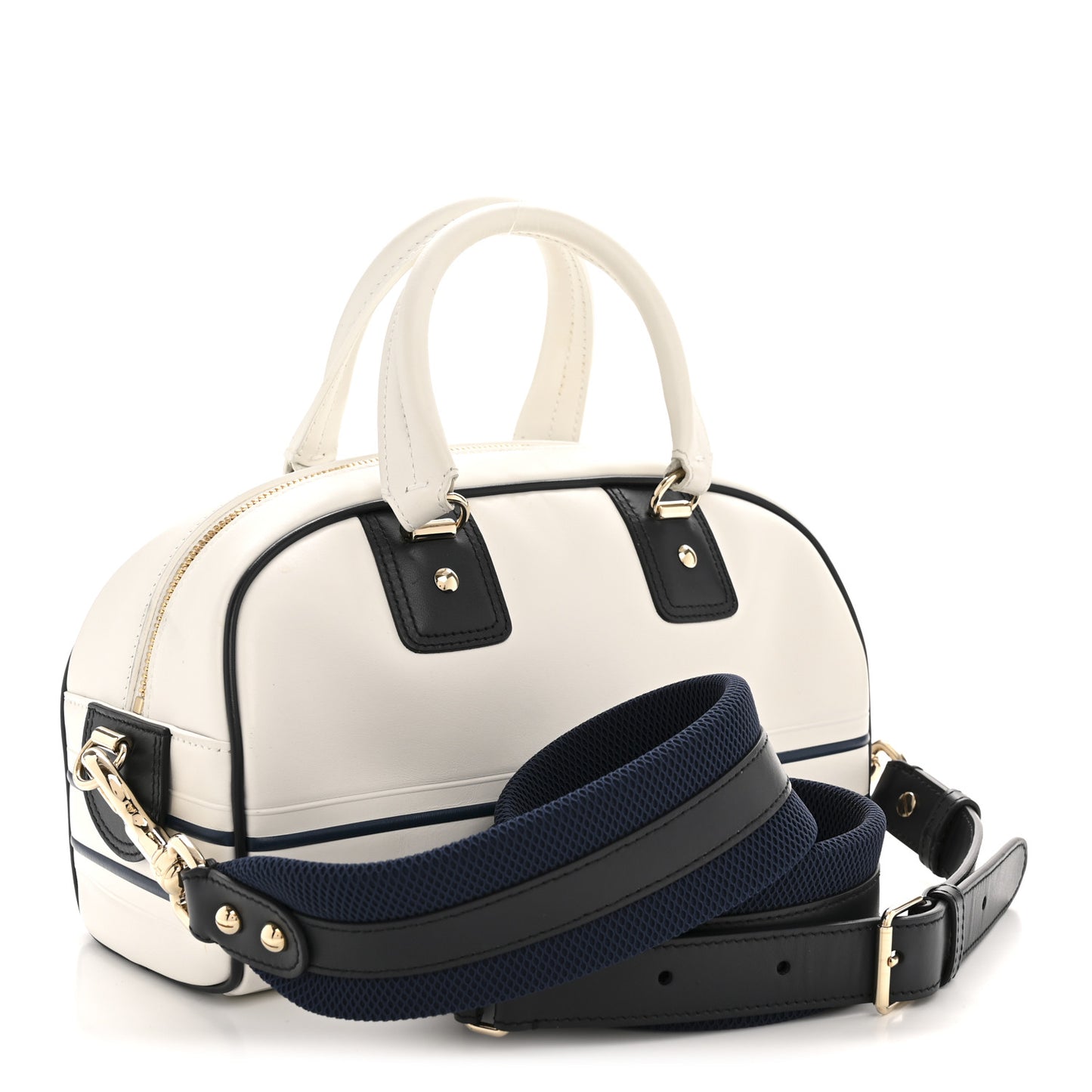 Calfskin Small Dior Vibe Zip Bowling Bag White