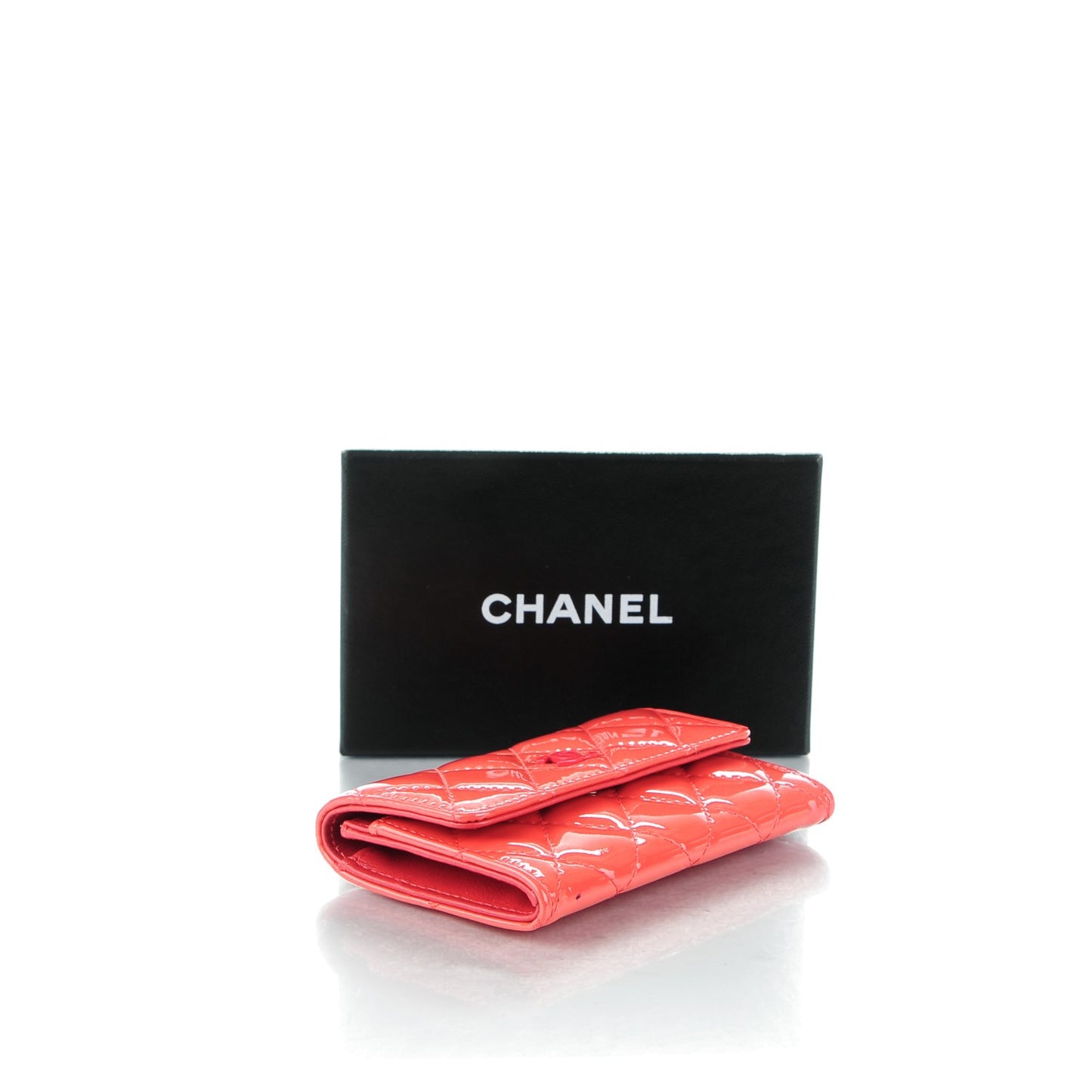 Patent Quilted Flap Card Holder Dark Pink