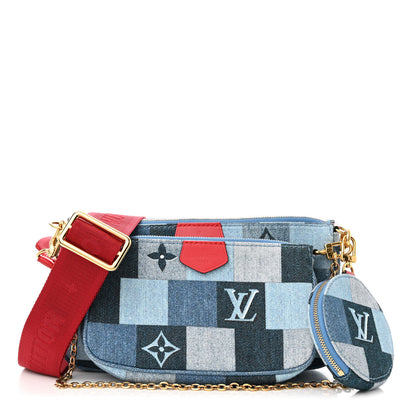 Louis Vuitton Denim Damier Monogram Patchwork Multi Pochette Accessories Blue Rouge 1 of 11