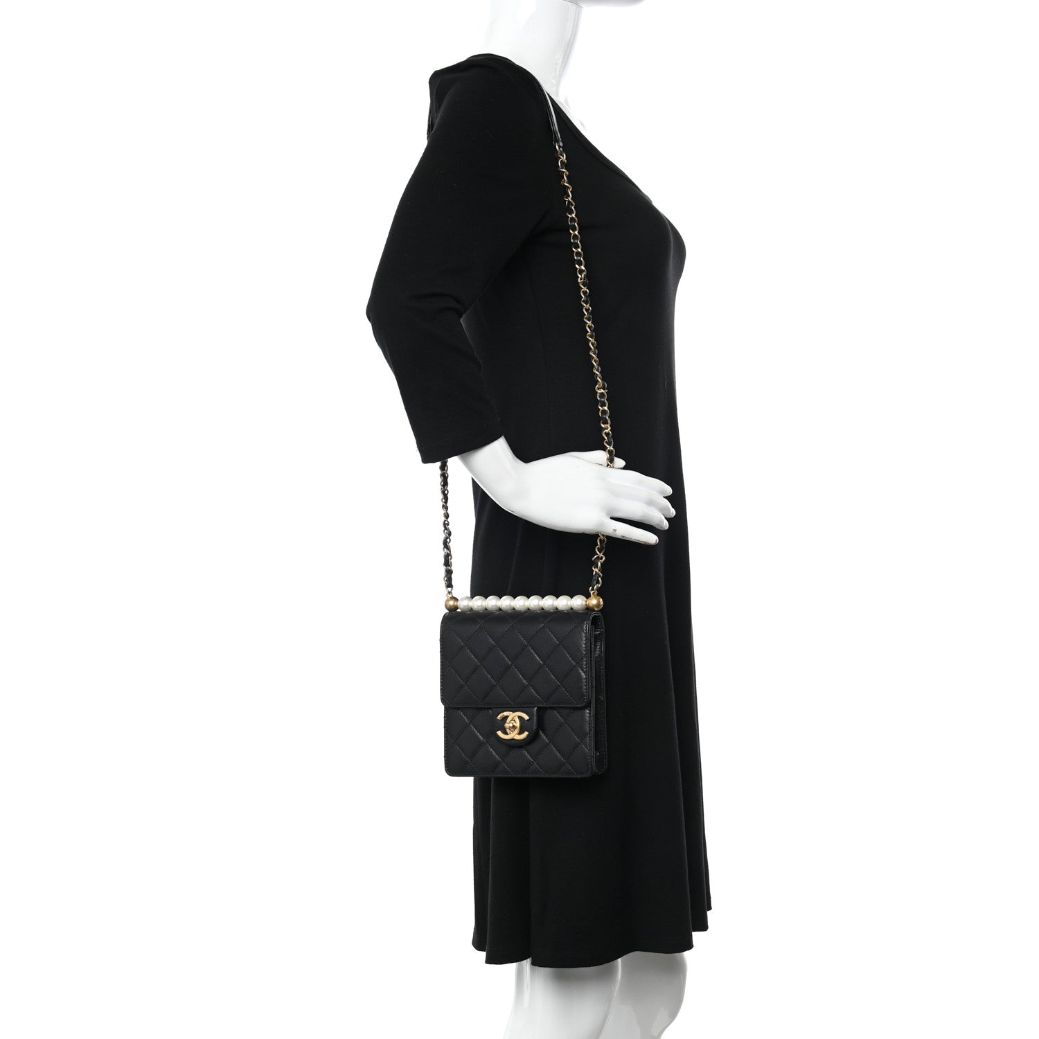 Chanel Lambskin Quilted Chic Pearls Flap Black 2 of 10