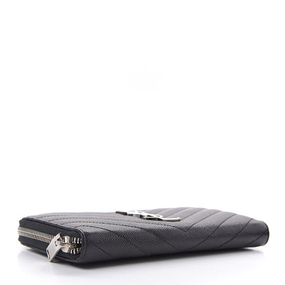 Saint Laurent Grain De Poudre Matelasse Chevron Monogram Zip Around Wallet Black 4 of 8