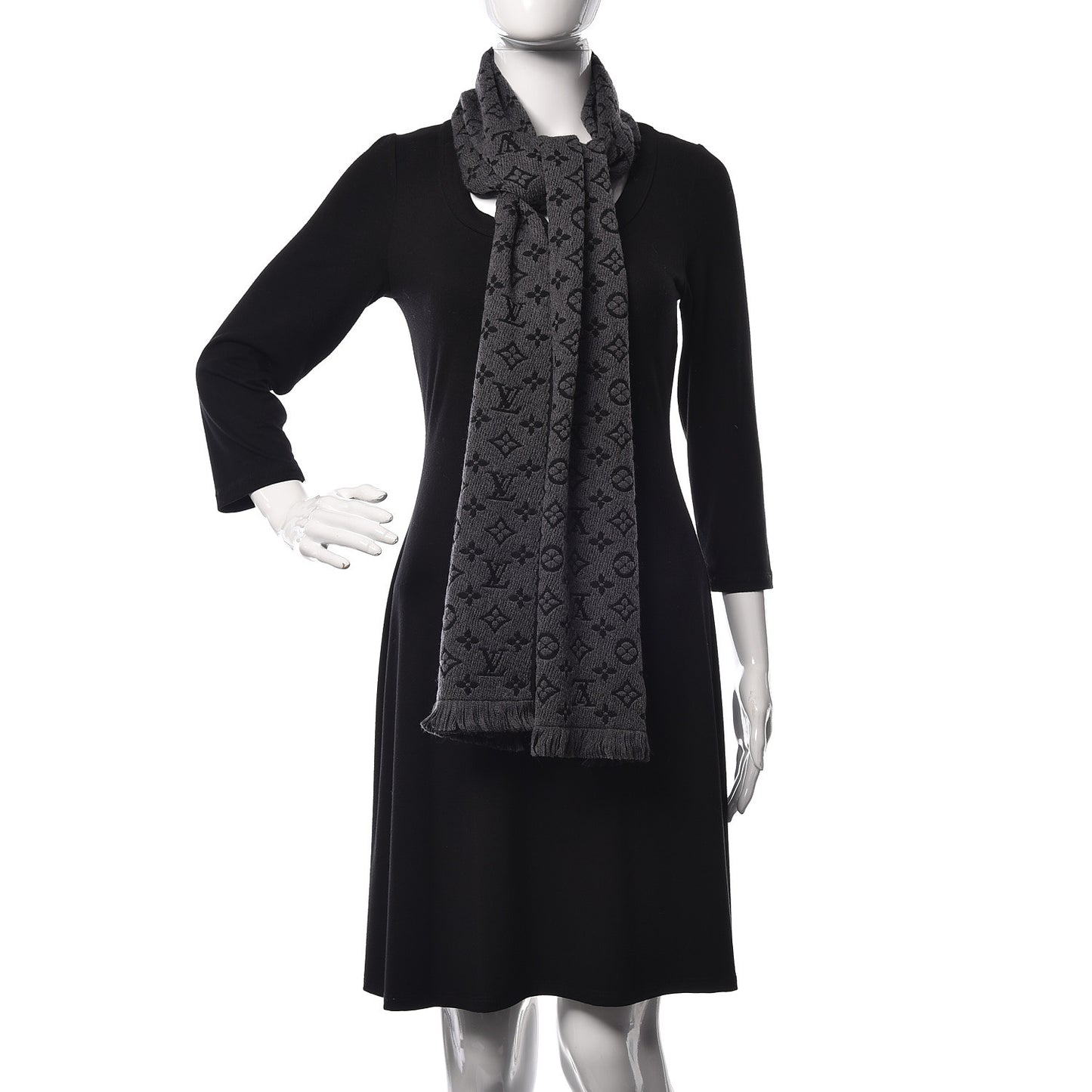 Wool Monogram Classic Scarf Charcoal Grey