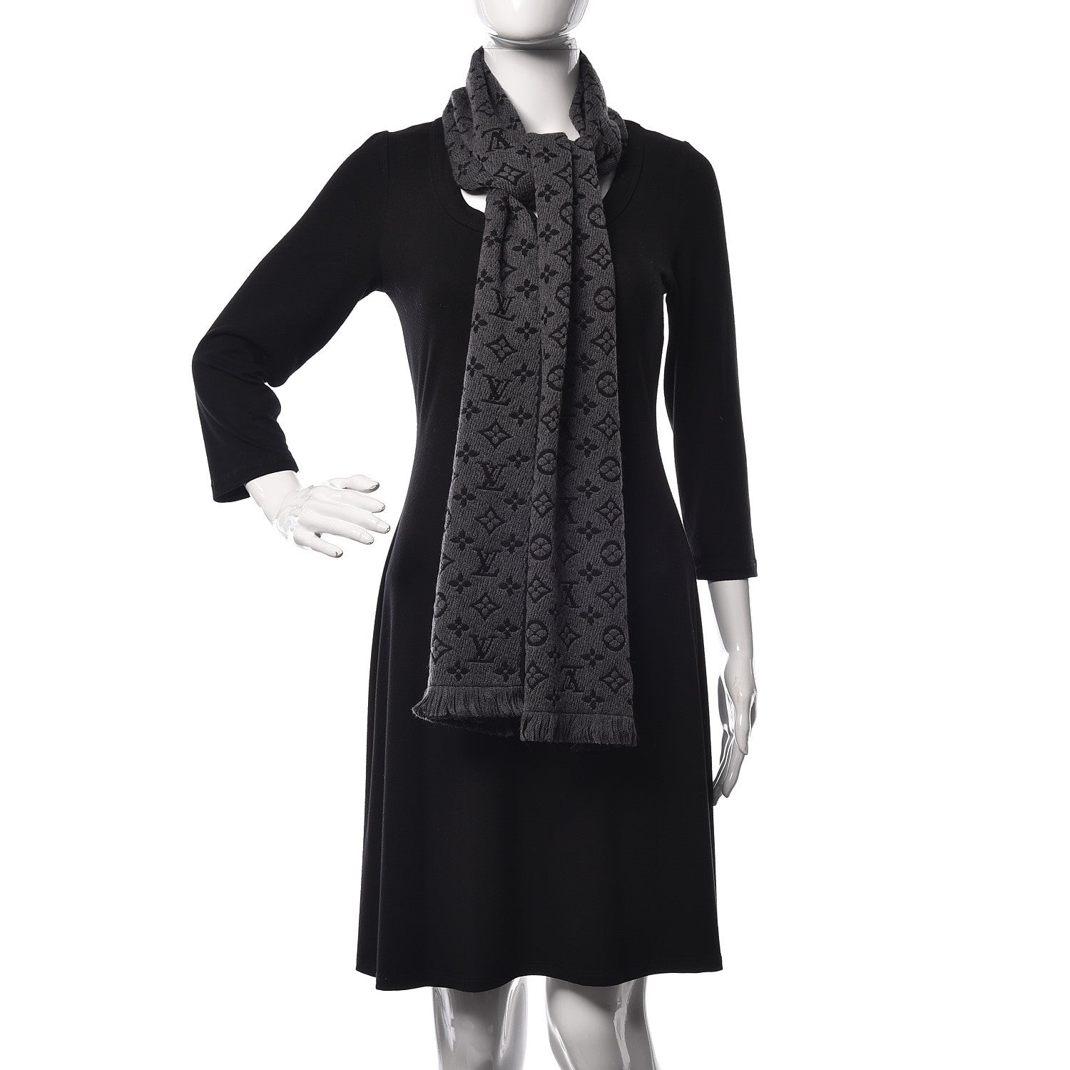 Louis Vuitton Wool Monogram Classic Scarf Charcoal Grey 2 of 4