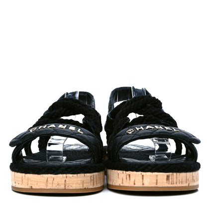 Chanel Cord Lambskin Quilted Logo Sandals 39 Black 2 of 4