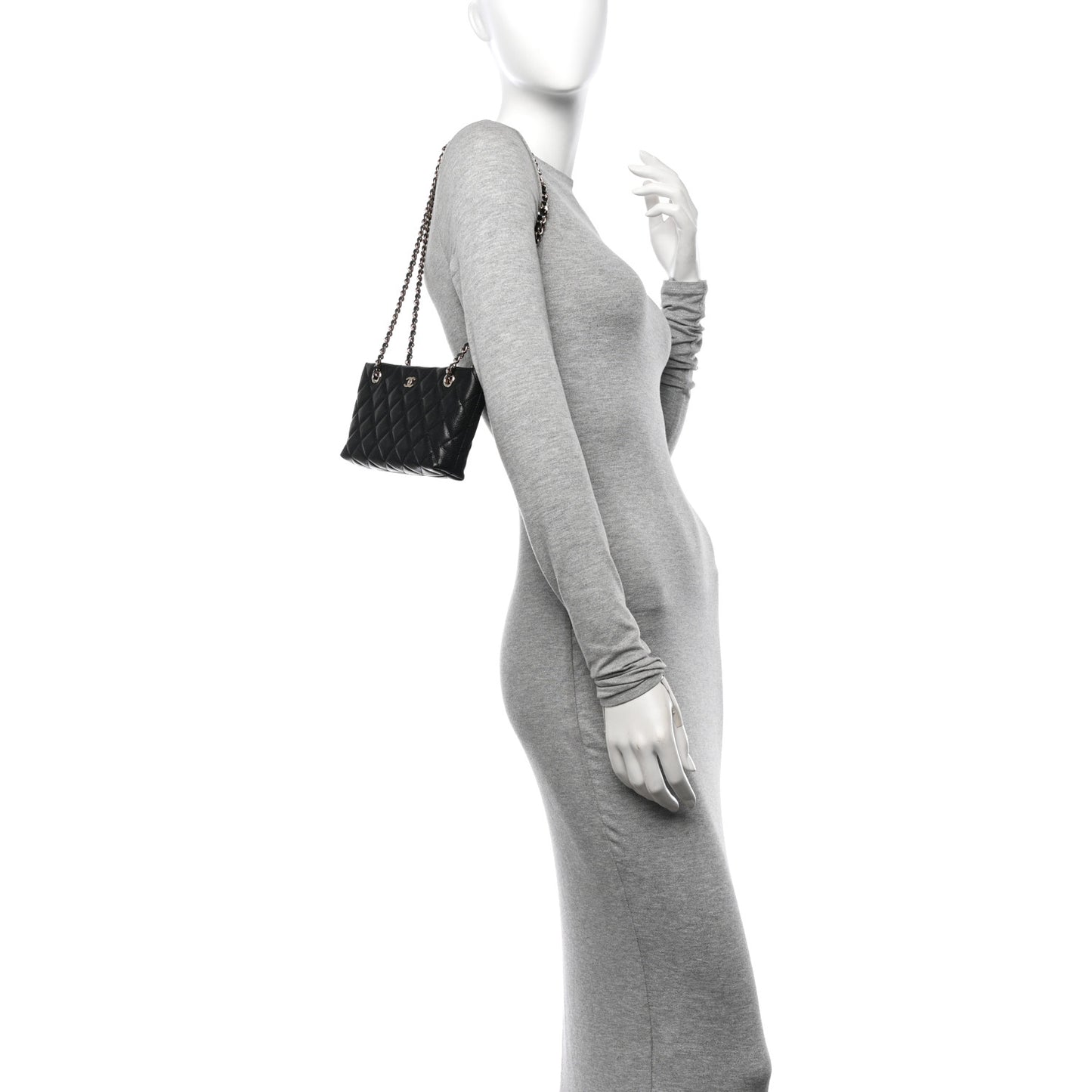 Caviar Quilted Classic Clutch Tote With Chain Black