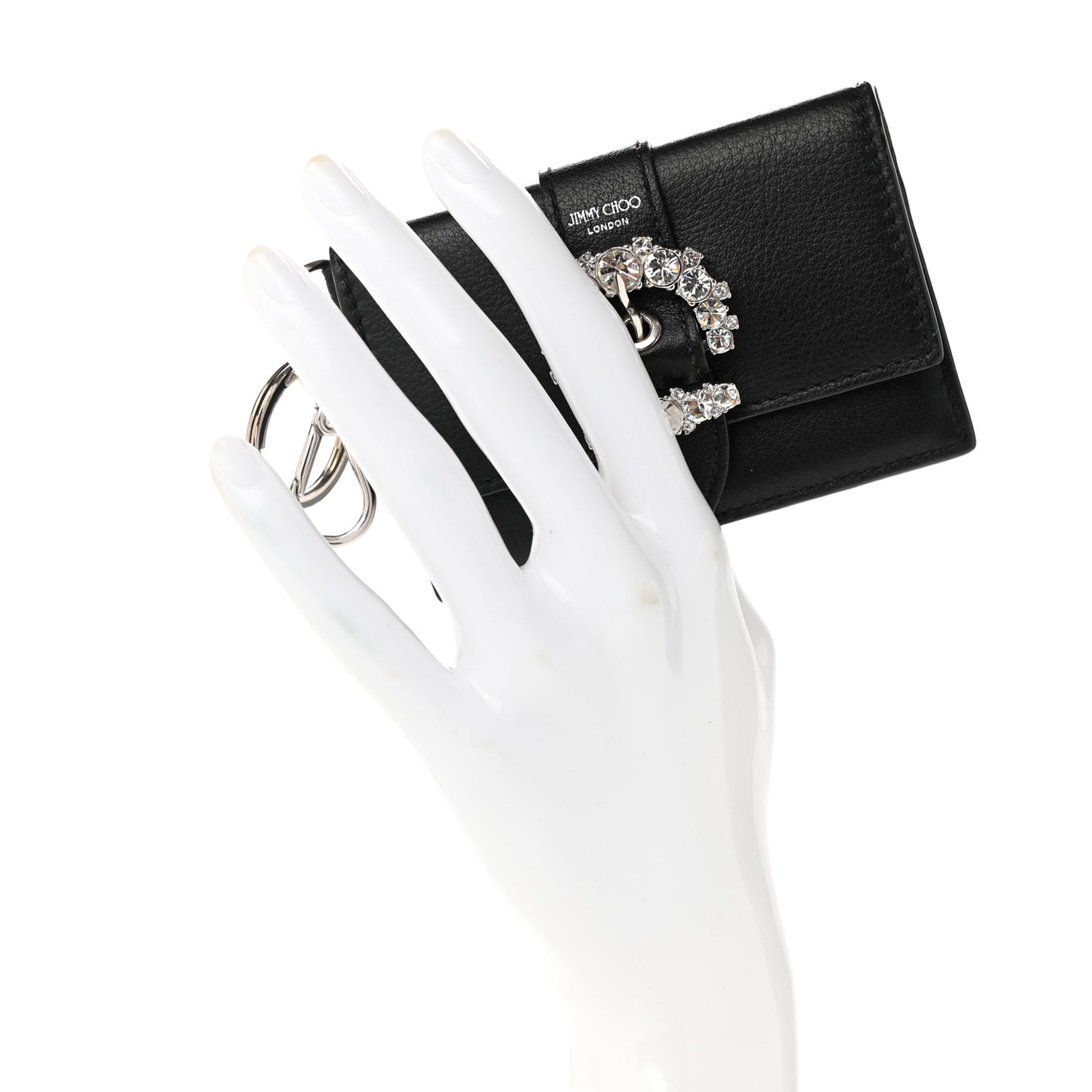 Calfskin Crystal Cheri Charm Case Wallet Black