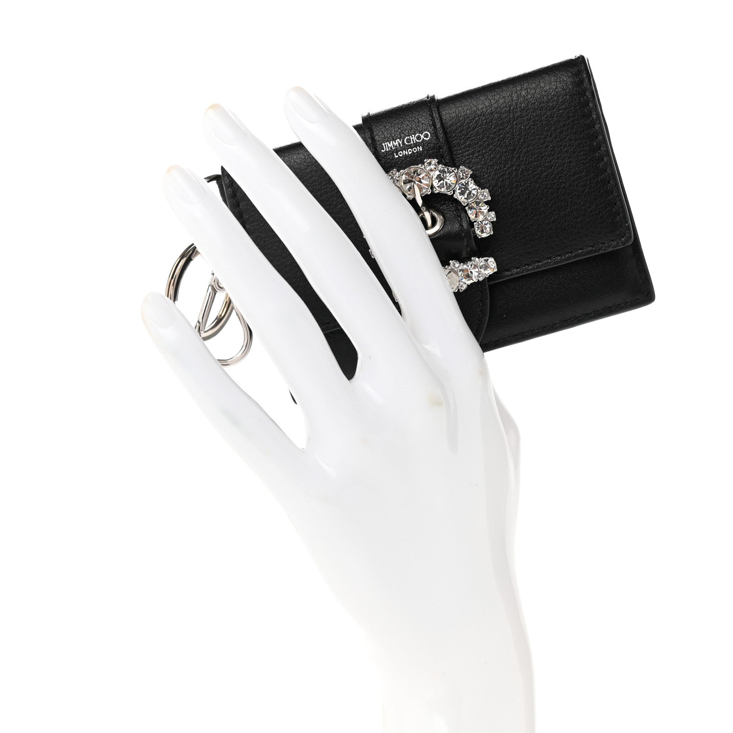 Jimmy Choo Calfskin Crystal Cheri Charm Case Wallet Black 2 of 9