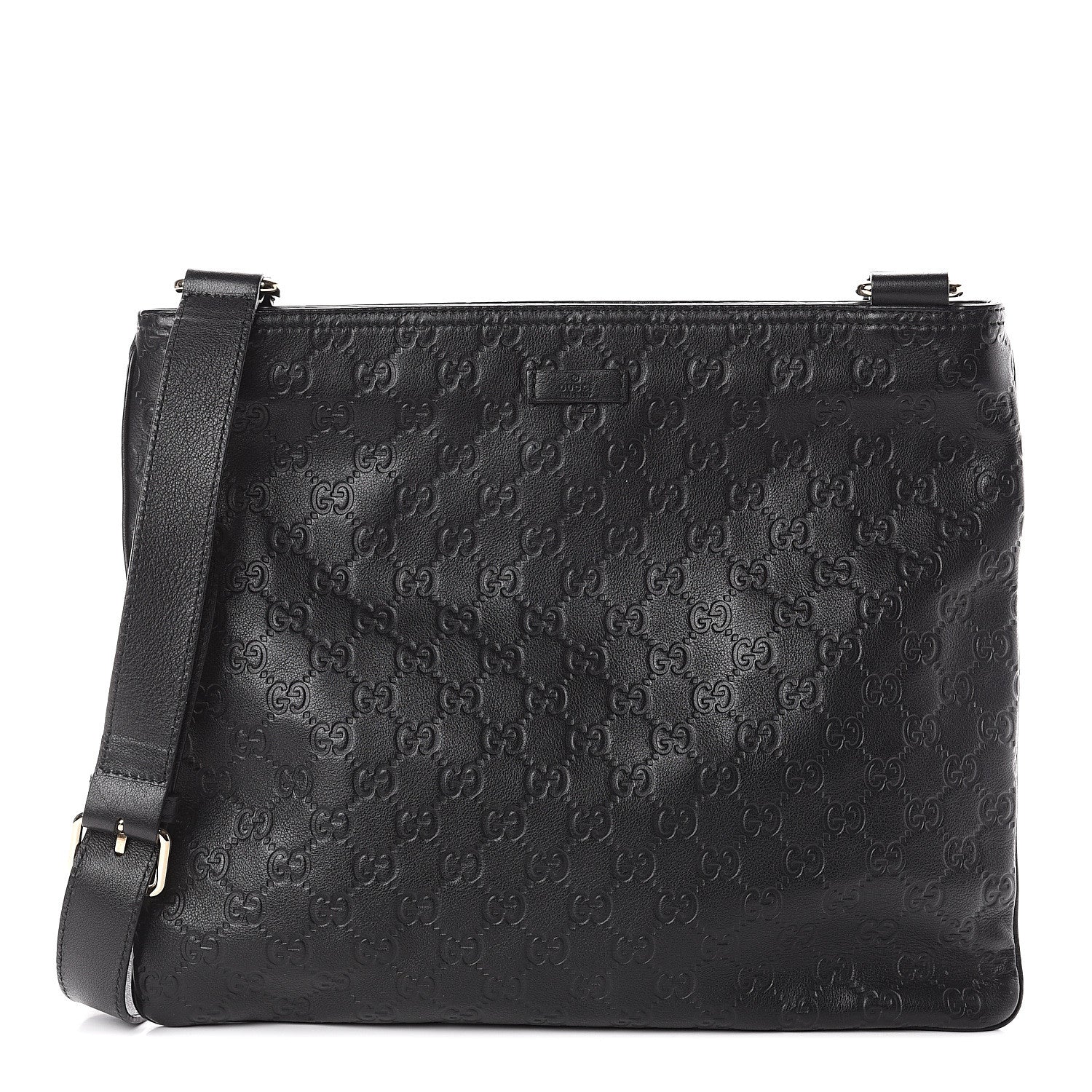 Gucci Guccissima Medium Flat Messenger Bag Black 1 of 7
