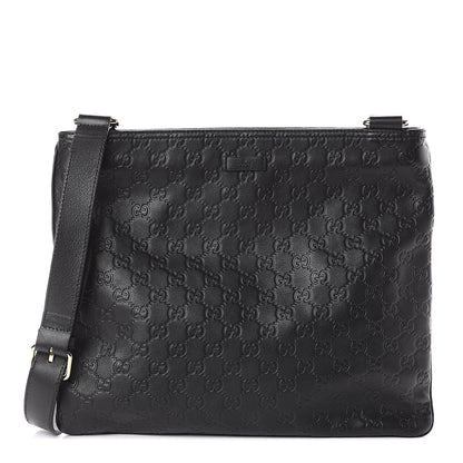 Gucci Guccissima Medium Flat Messenger Bag Black 1 of 7