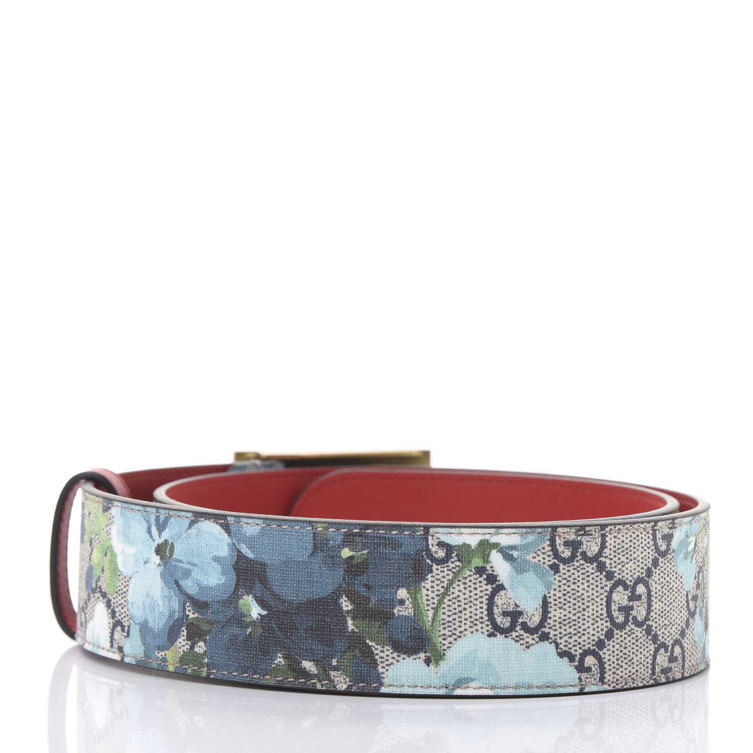 Gucci GG Plus Monogram Blooms Plaque Belt 80 32 Blue 2 of 5